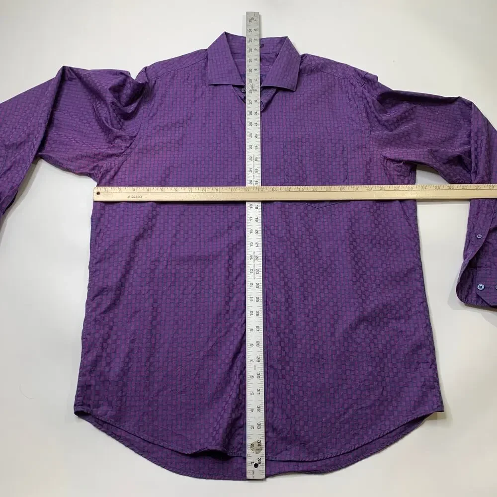 Bugatchi Uomo Shirt Mens L Large Classic Fit Geo Monogram Long Sleeve Button Up